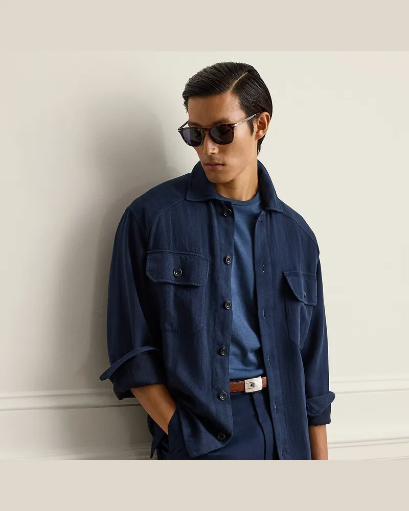 Ralph Lauren Konfektioniert gefärbtes Hemd mit Leinen Blue