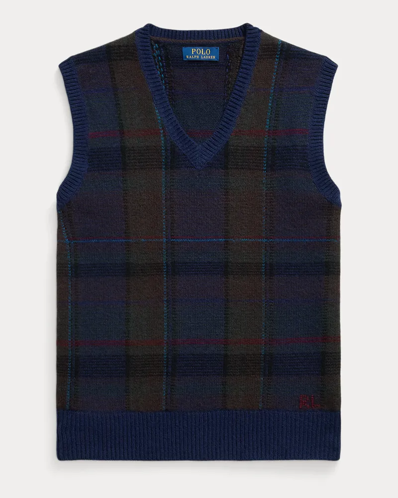 Ralph Lauren Karierter Woll-Baumwoll-Pullunder Blue