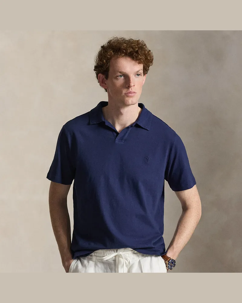 Ralph Lauren Standard-Fit Baumwoll-Leinen-Poloshirt Blue