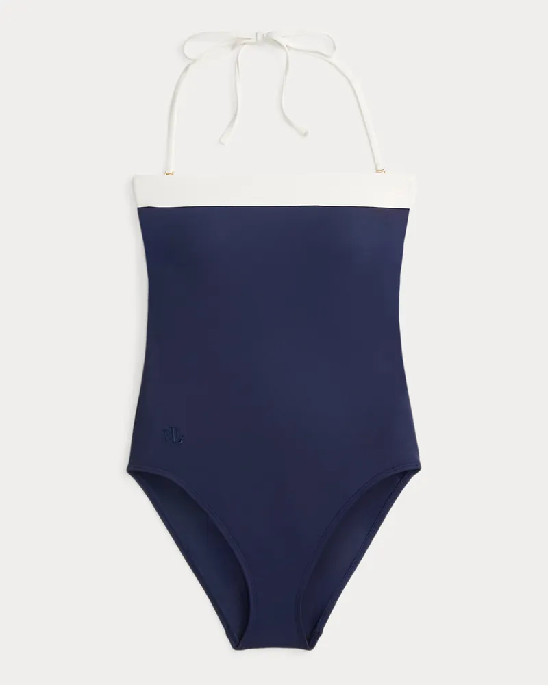 Ralph Lauren Zweifarbiger Bandeau-Badeanzug Blue