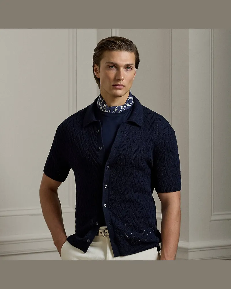 Ralph Lauren Kurzärmlige Strickjacke aus Baumwolle Blue