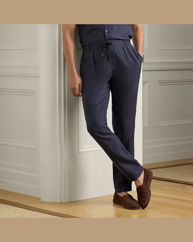 Ralph Lauren Handgeschneiderte Seiden-Leinen-Hose Blue