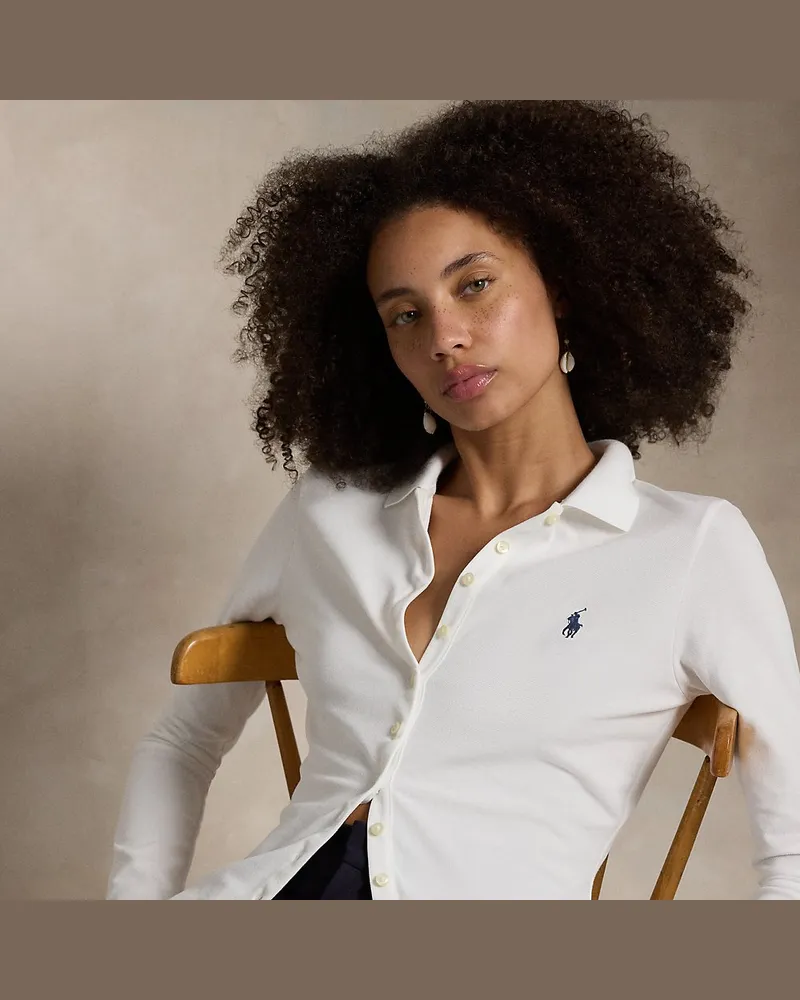 Ralph Lauren Langärmliges Poloshirt mit Knopfleiste White