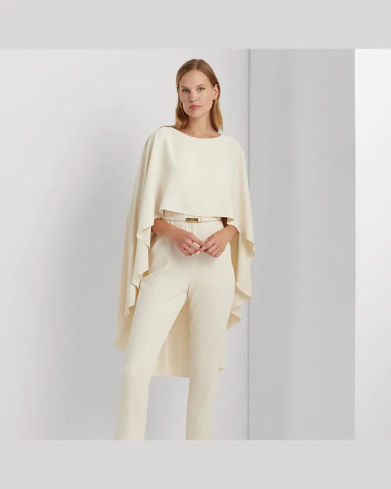 Ralph Lauren Georgette-Jumpsuit mit Cape und Gürtel Cream