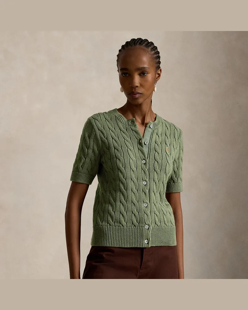 Ralph Lauren Kurzärmlige Strickjacke mit Zopfmuster Green