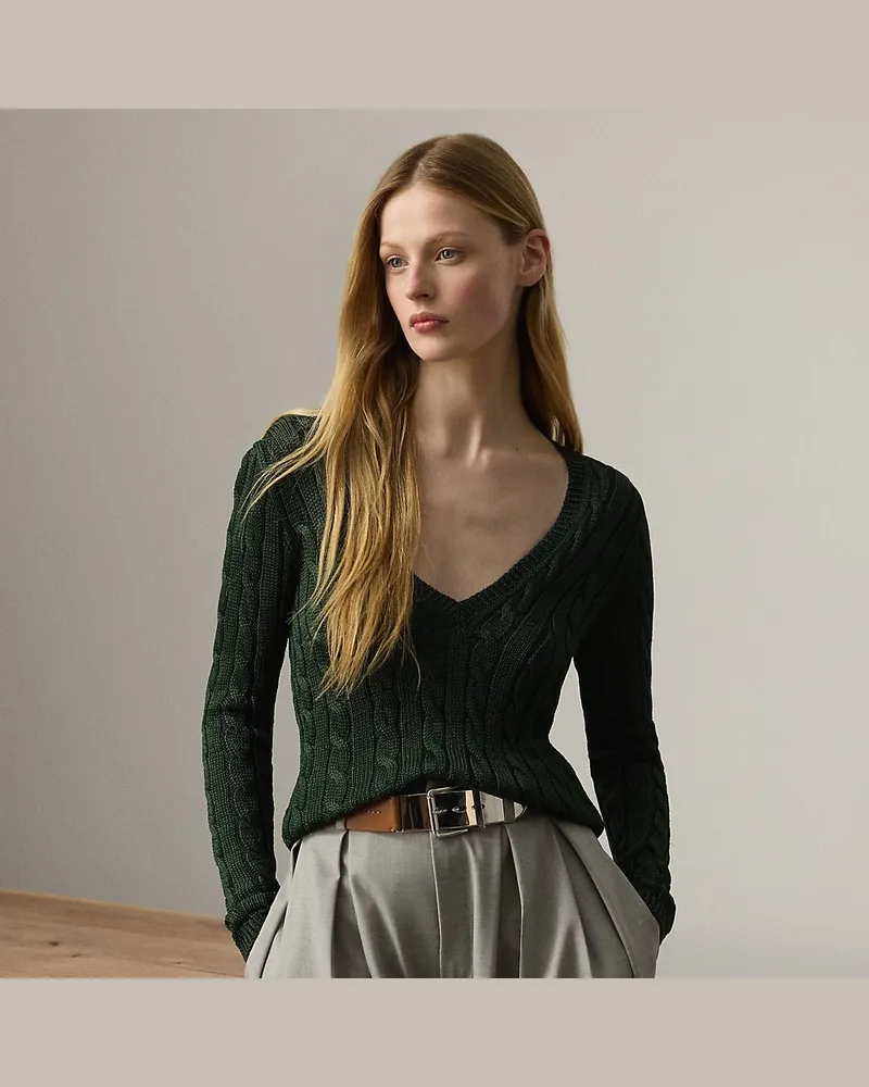 Ralph Lauren Seidenpullover mit Zopfmuster Green