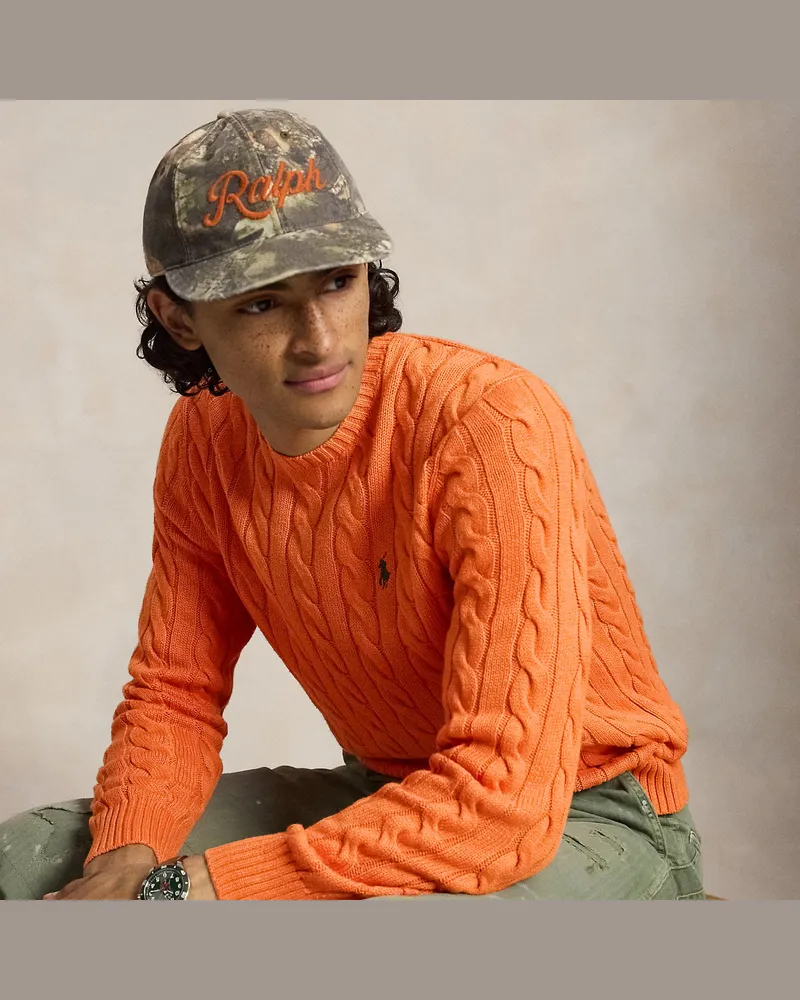 Ralph Lauren Baumwollpullover mit Zopfmuster Orange