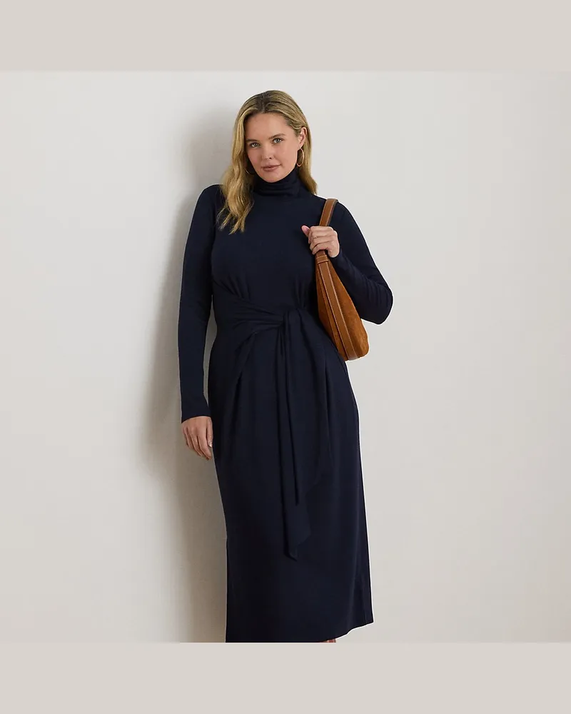 Ralph Lauren Plus Größen - Rollkragenkleid mit Schnürung vorne Blue