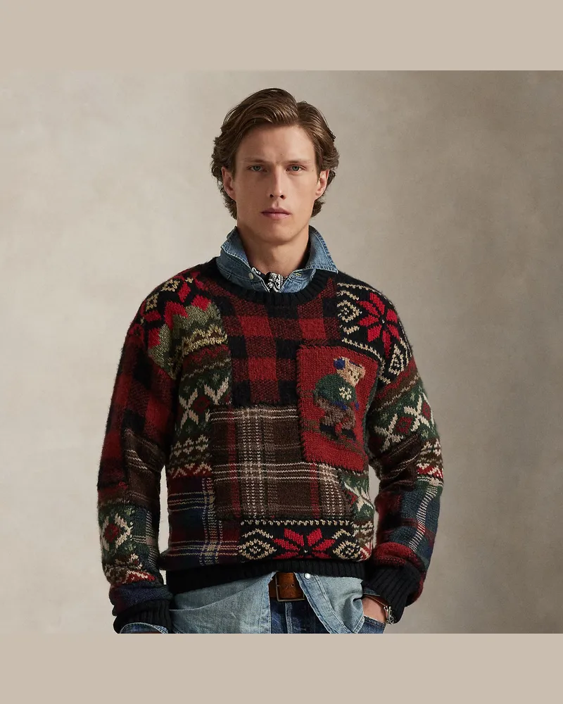 Ralph Lauren Patchwork-Pullover mit Polo Bear Black