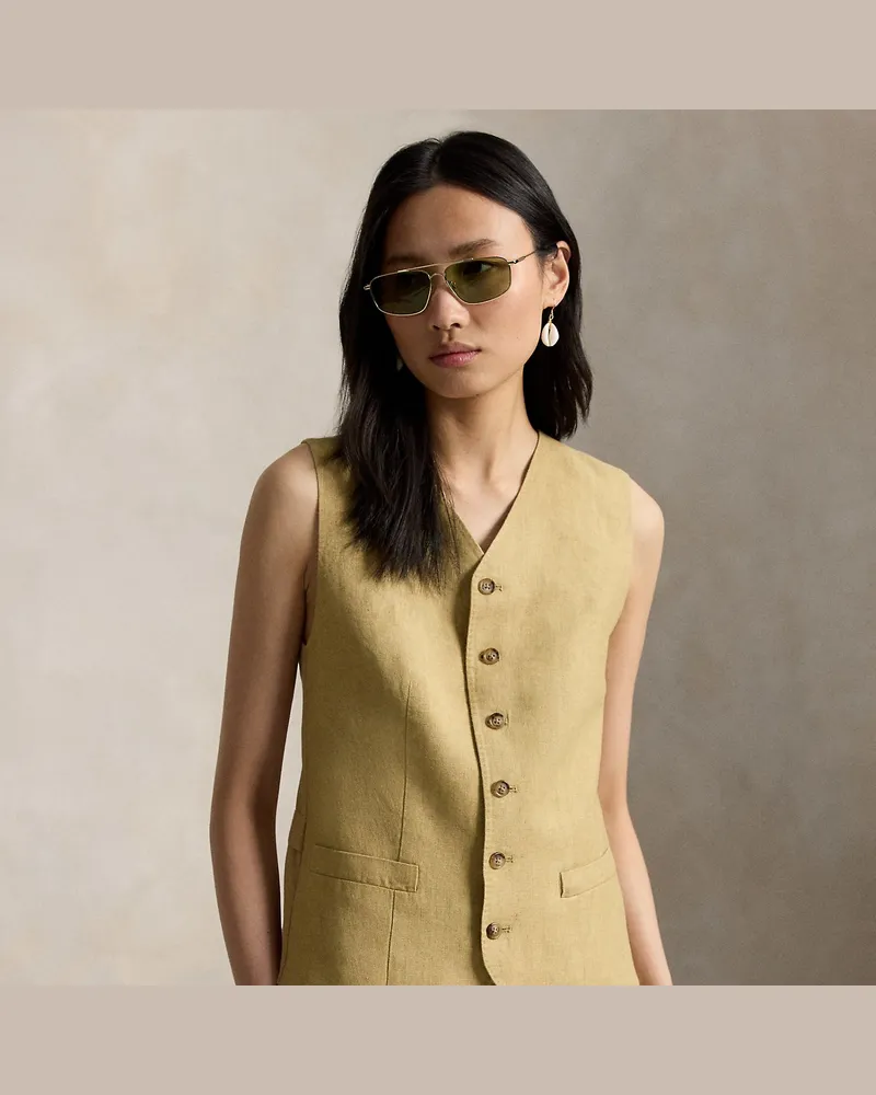 Ralph Lauren Geknöpfte Weste aus Délavé-Leinen Tan
