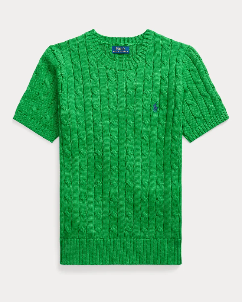 Ralph Lauren Kurzarm-Baumwollpullover mit Zopfmuster Green