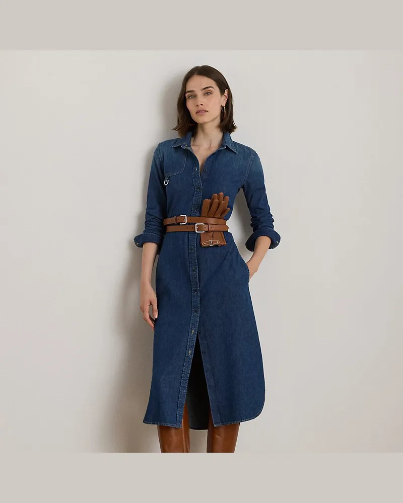Ralph Lauren Denim-Hemdkleid mit Gürtel und Anhänger Blue