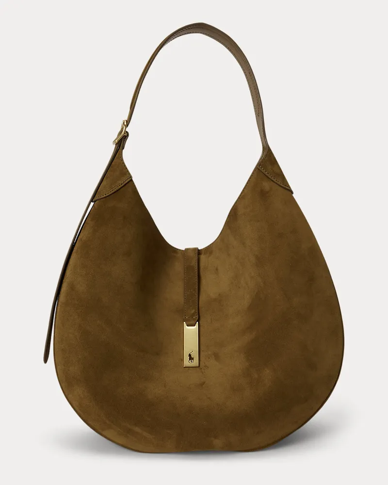 Ralph Lauren Große Schultertasche Polo ID aus Wildleder Green