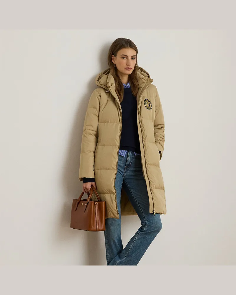 Ralph Lauren Steppmantel mit Kapuze und Wappen Tan