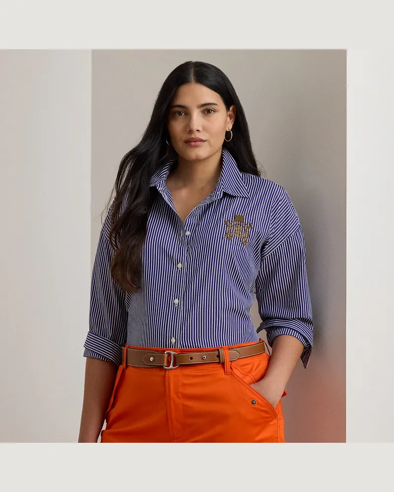 Ralph Lauren Plus Größen - Gestreiftes Relaxed-Fit Baumwollhemd Blue