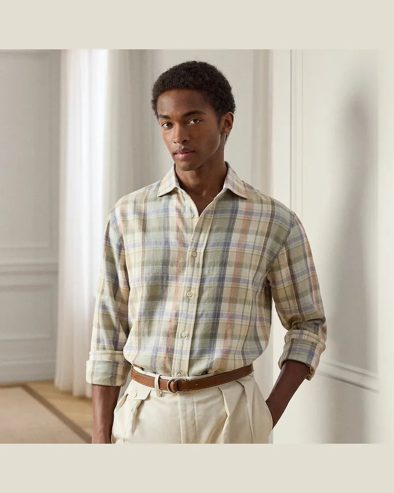 Ralph Lauren Hanf-Baumwoll-Hemd mit Karomuster Cream
