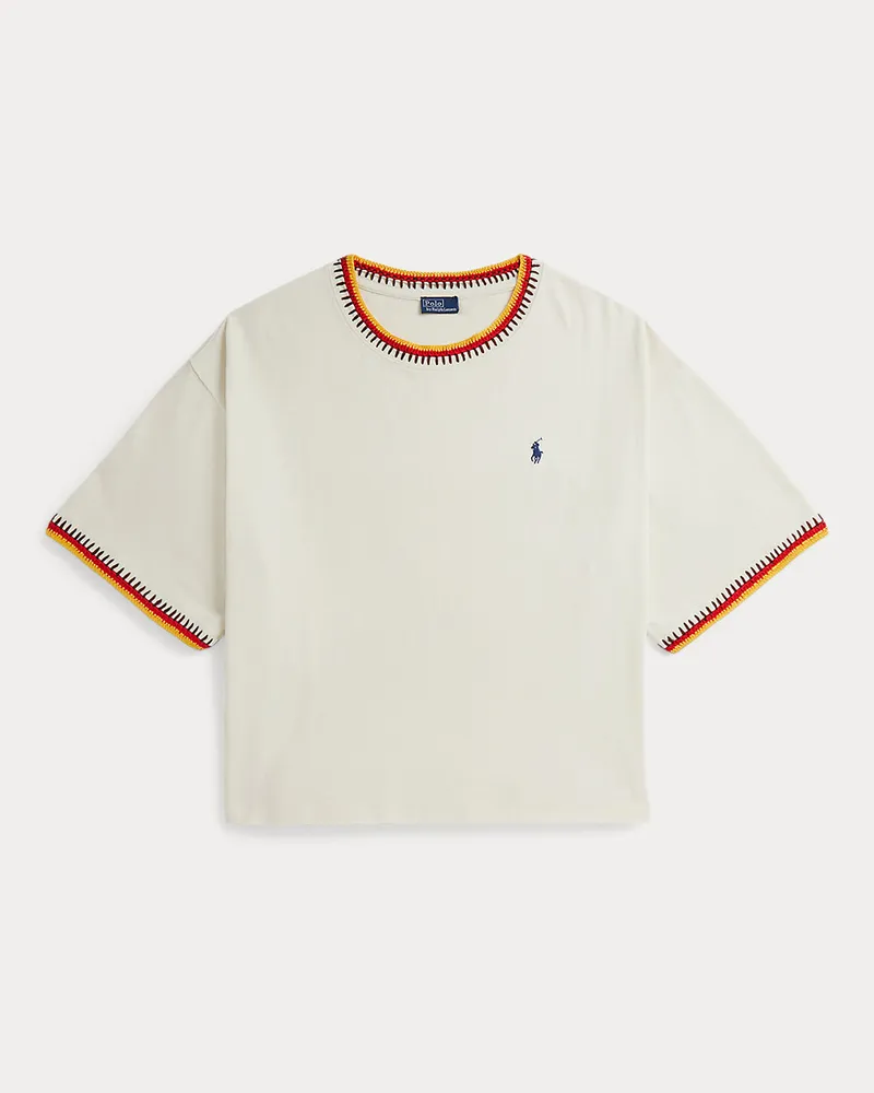 Ralph Lauren Baumwolljersey-T-Shirt mit Häkelbordüre Cream