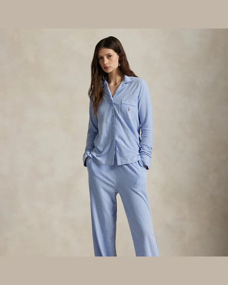 Ralph Lauren Langärmliger Jersey-Pyjama mit Streifen Blue