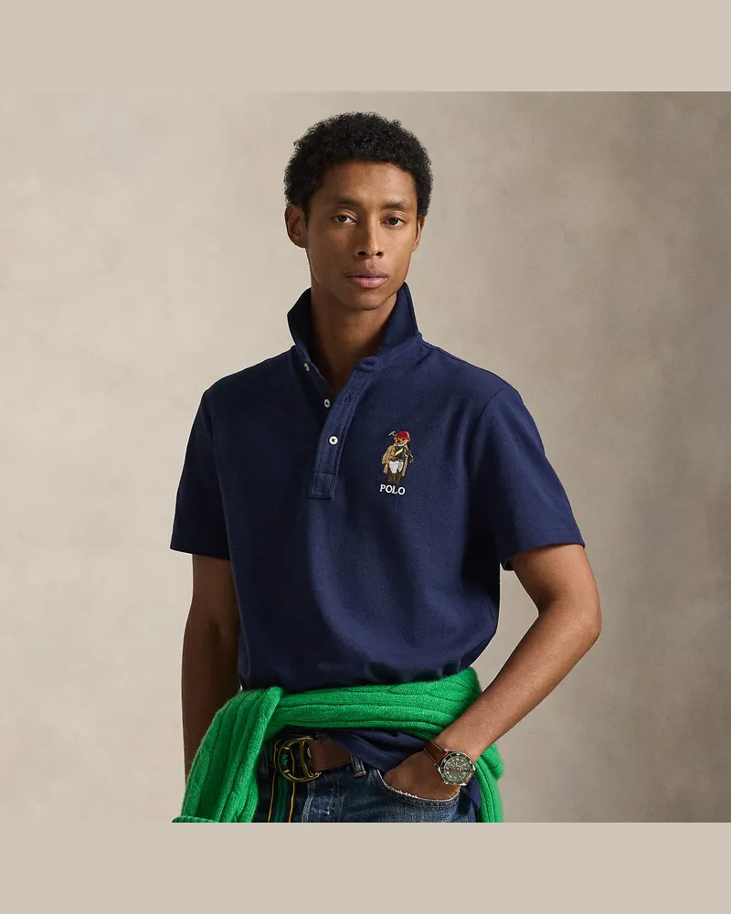Ralph Lauren Custom-Slim-Fit Piqué-Poloshirt mit Bear Blue