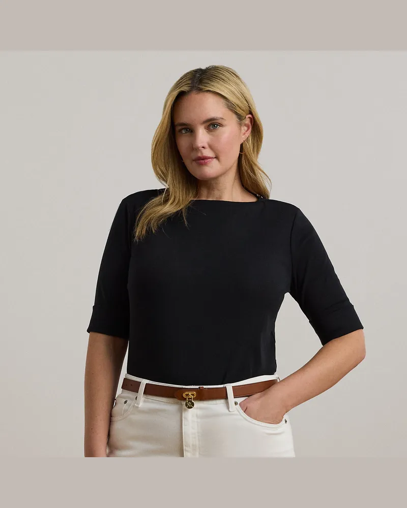 Ralph Lauren Plus Größen - Baumwoll-T-Shirt mit U-Boot-Ausschnitt Black