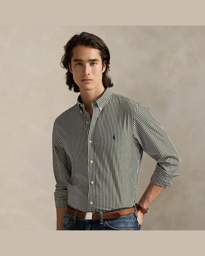 Ralph Lauren Gestreiftes Custom-Fit Hemd aus Popeline Green