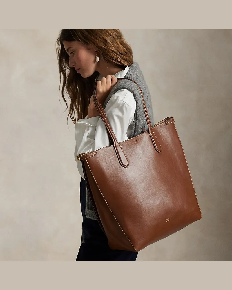 Ralph Lauren Vertikale Tragetasche Bellport aus Leder Brown