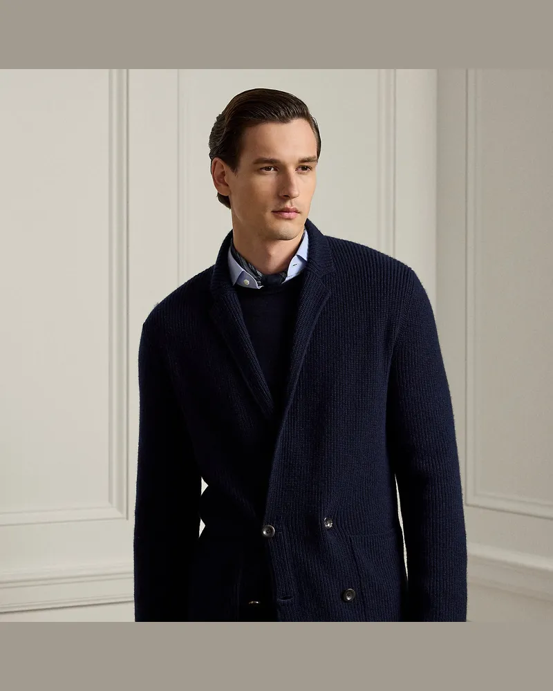 Ralph Lauren Strukturierte Kaschmir-Sakko-Strickjacke Blue