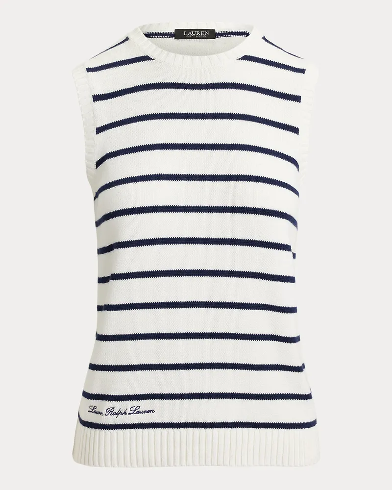 Ralph Lauren Gestreifter ärmelloser Baumwollpullover White