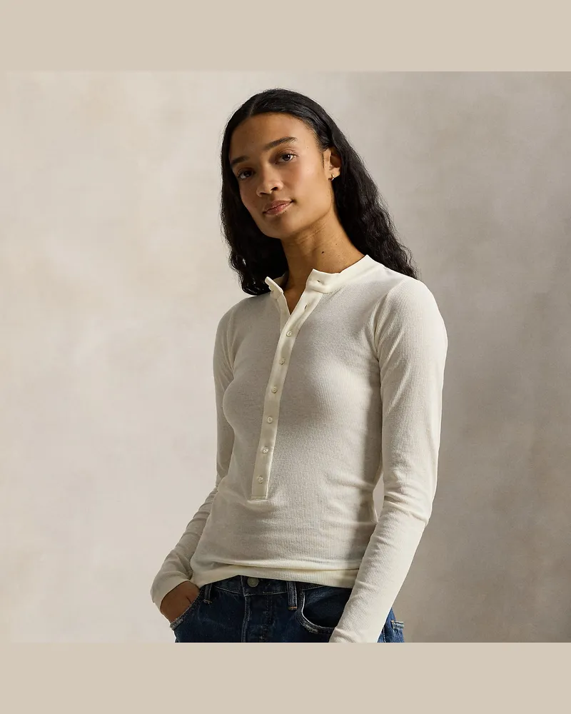 Ralph Lauren Geripptes Henley aus Baumwolle White