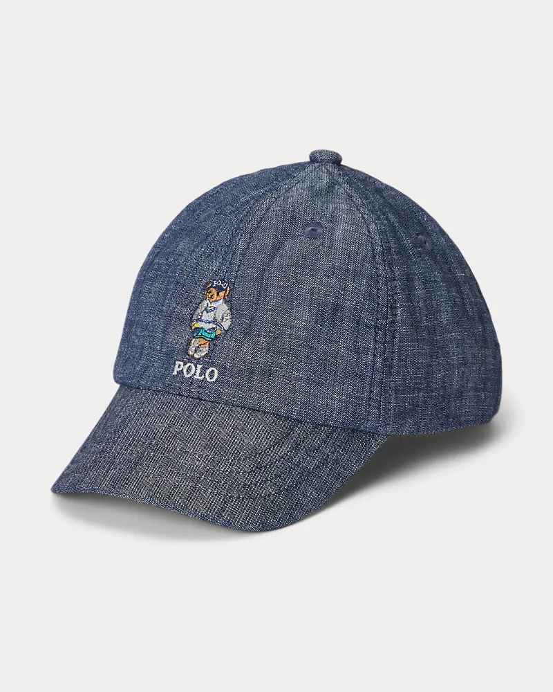 Ralph Lauren Chambray-Baseballkappe mit Polo Bear Blue