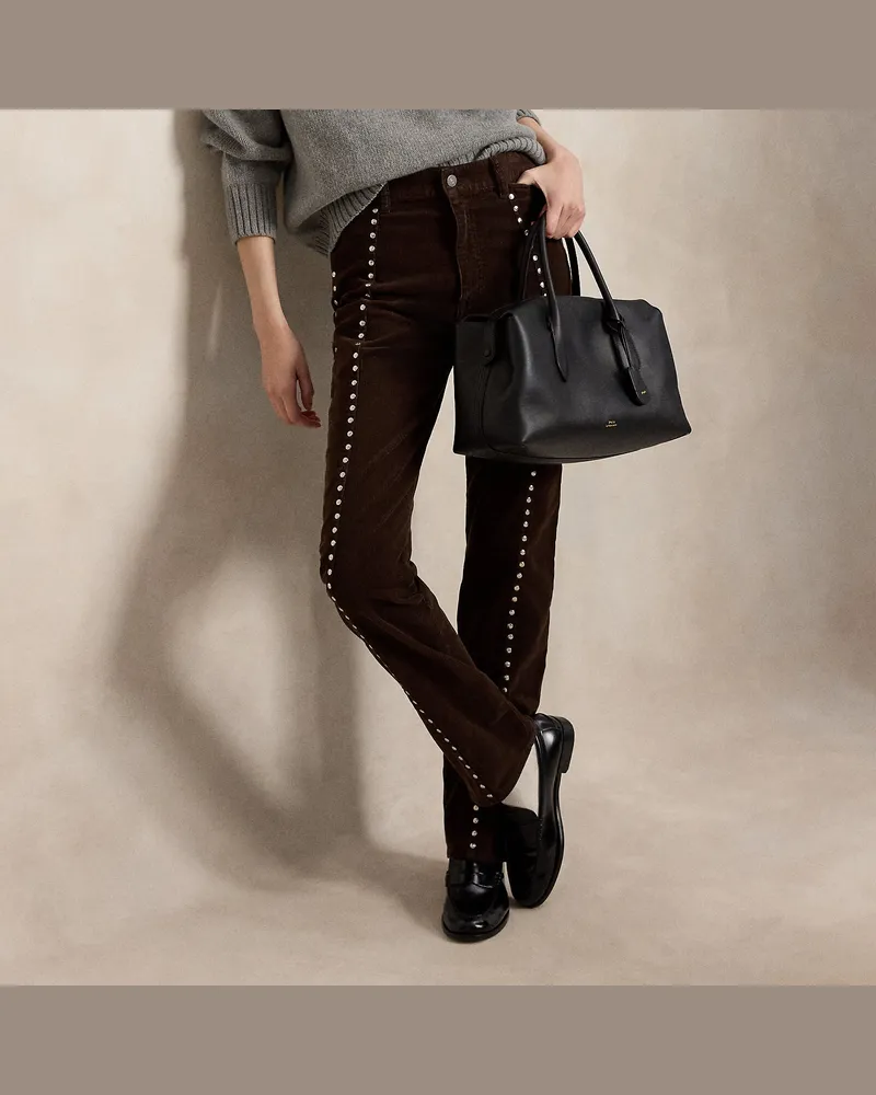 Ralph Lauren Kordsamthose mit geradem Bein und Nieten Brown