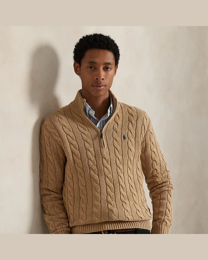 Ralph Lauren Baumwollpullover mit Zopfmuster Tan