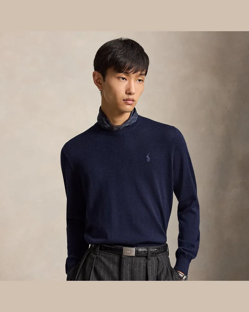 Ralph Lauren Waschbarer Rundhalspullover aus Wolle Blue