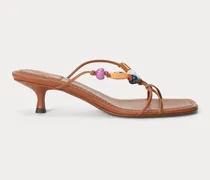 Perlen-Leder-Sandalette mit Kitten-Heel