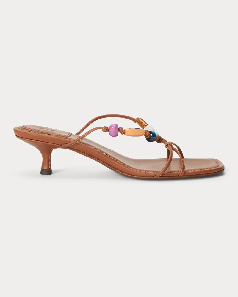Ralph Lauren Perlen-Leder-Sandalette mit Kitten-Heel Multi