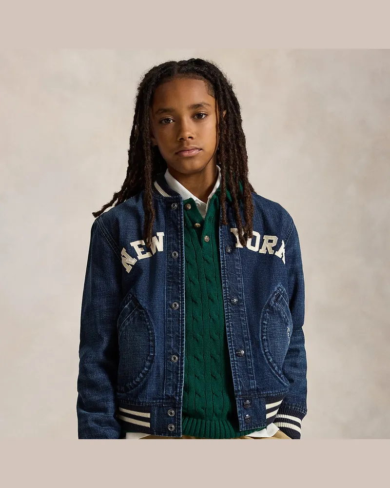 Ralph Lauren Baseballjacke aus Baumwoll-Chambray Blue