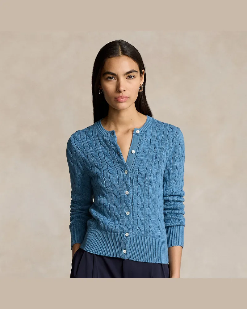 Ralph Lauren Rundhalsstrickjacke mit Zopfmuster Blue