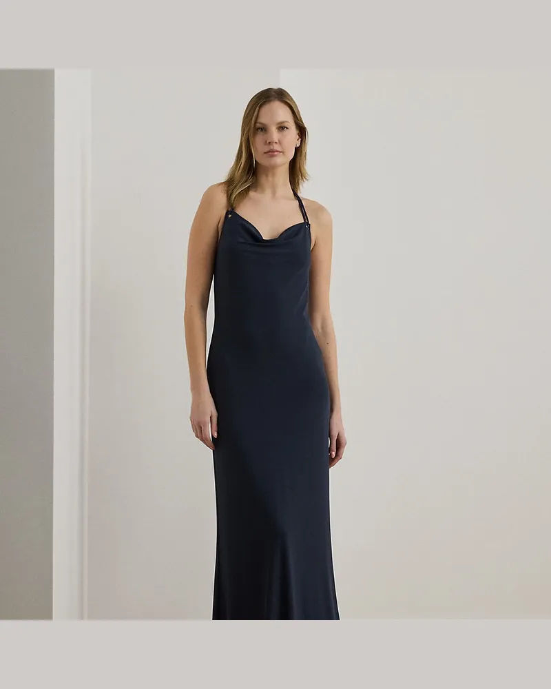 Ralph Lauren Abendkleid mit Wasserfallausschnitt Blue