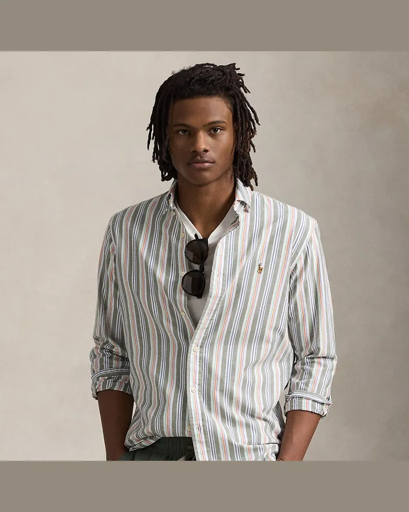 Ralph Lauren Gestreiftes Custom-Fit Oxfordhemd Green