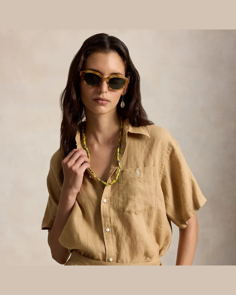 Ralph Lauren Kurzärmliges Oversize-Fit-Leinenhemd Tan
