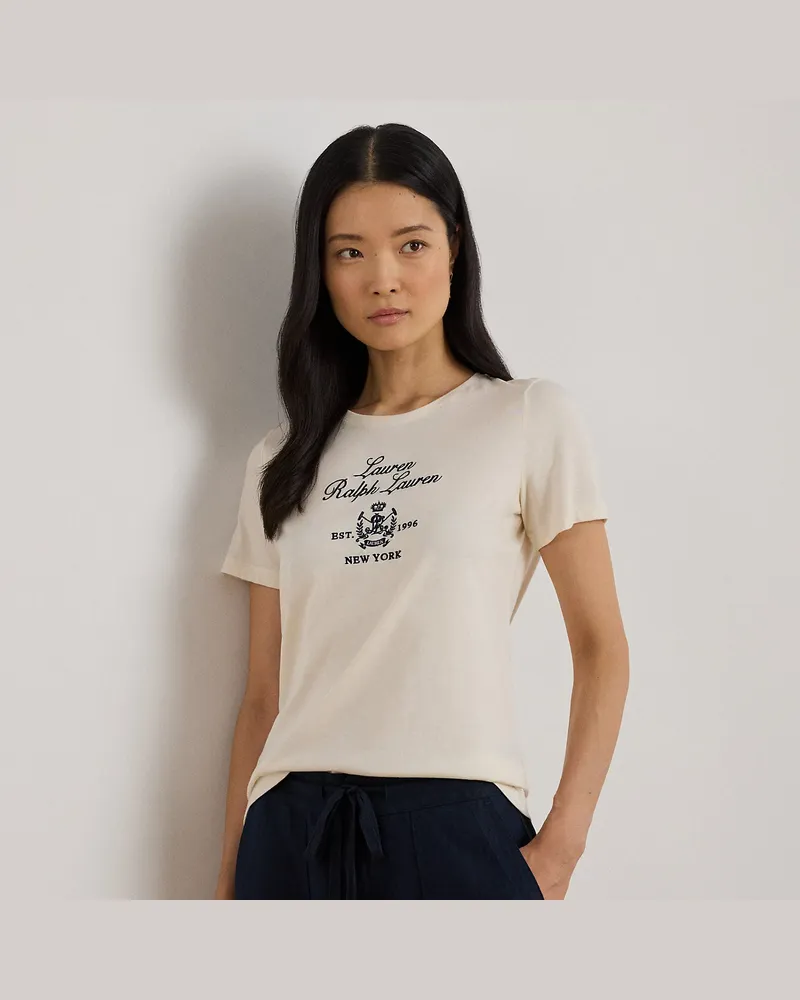 Ralph Lauren Kurzgrößen - Jersey-T-Shirt mit Wappenstickerei Cream