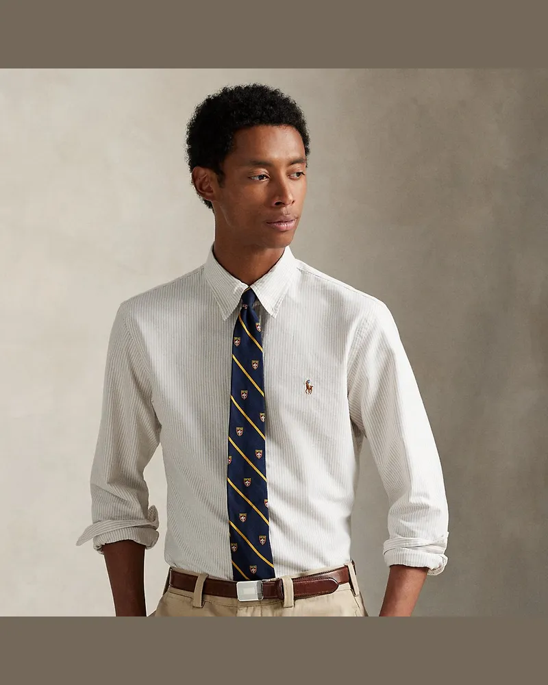 Ralph Lauren Gestreiftes Custom-Fit Oxfordhemd Tan