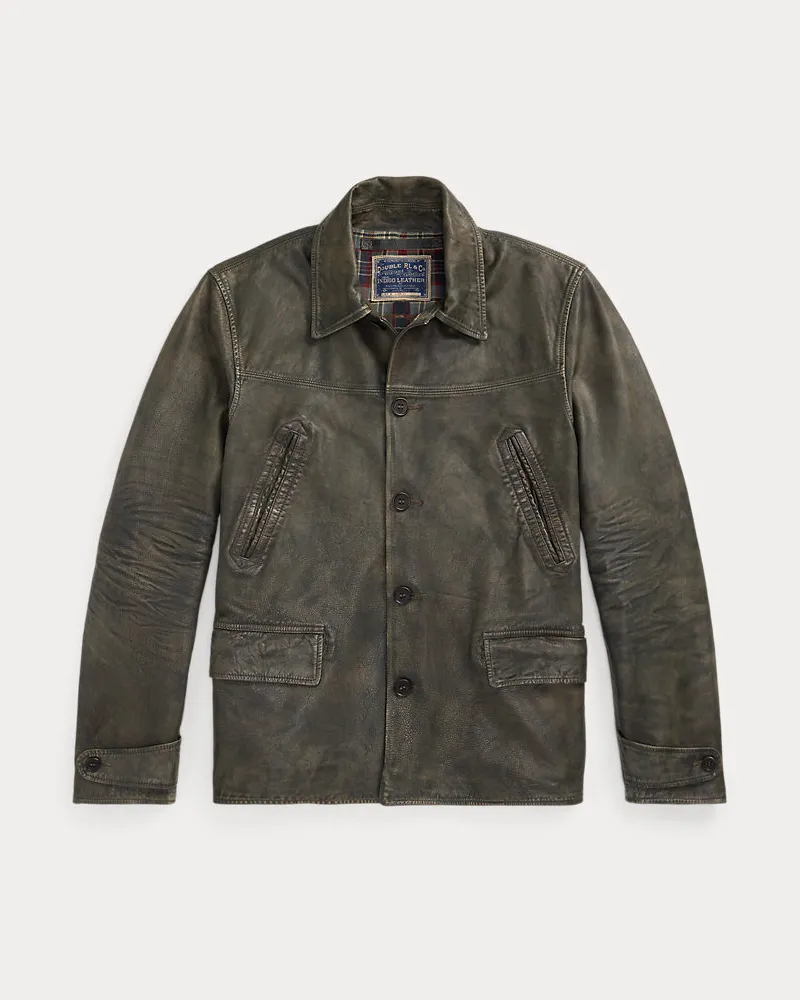 Ralph Lauren Indigogefärbte 3/4-Jacke aus Leder Blue