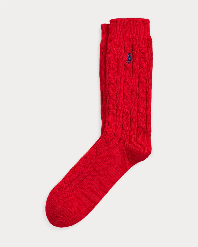 Ralph Lauren Crew-Socken mit Zopfmuster Red