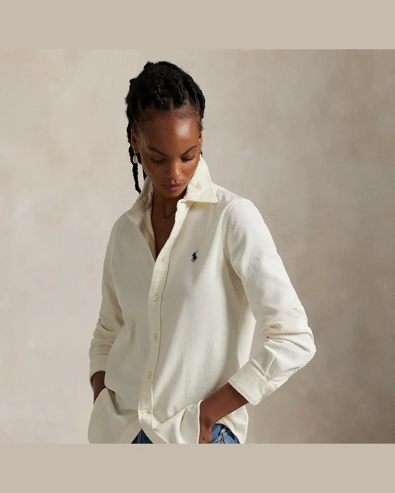 Ralph Lauren Stretch-Slim-Fit Baumwollkordsamthemd Cream
