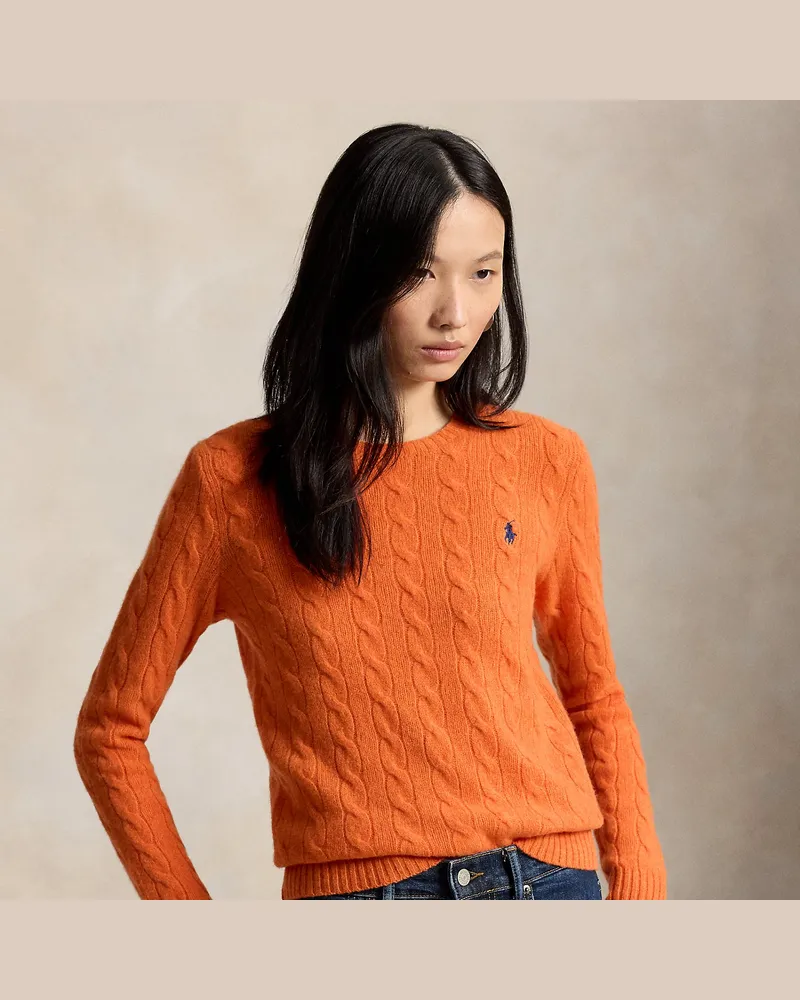 Ralph Lauren Woll-Kaschmir-Pullover mit Zopfmuster Orange