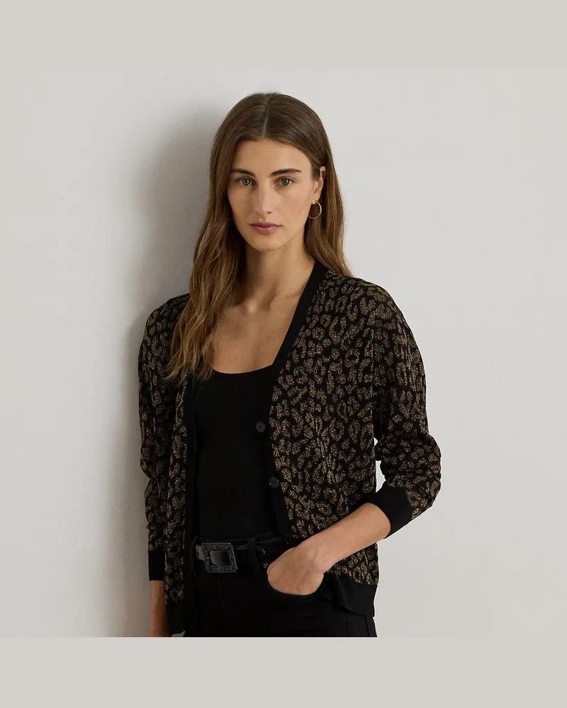 Ralph Lauren Strickjacke mit Metallic-Ozelot-Motiv Black
