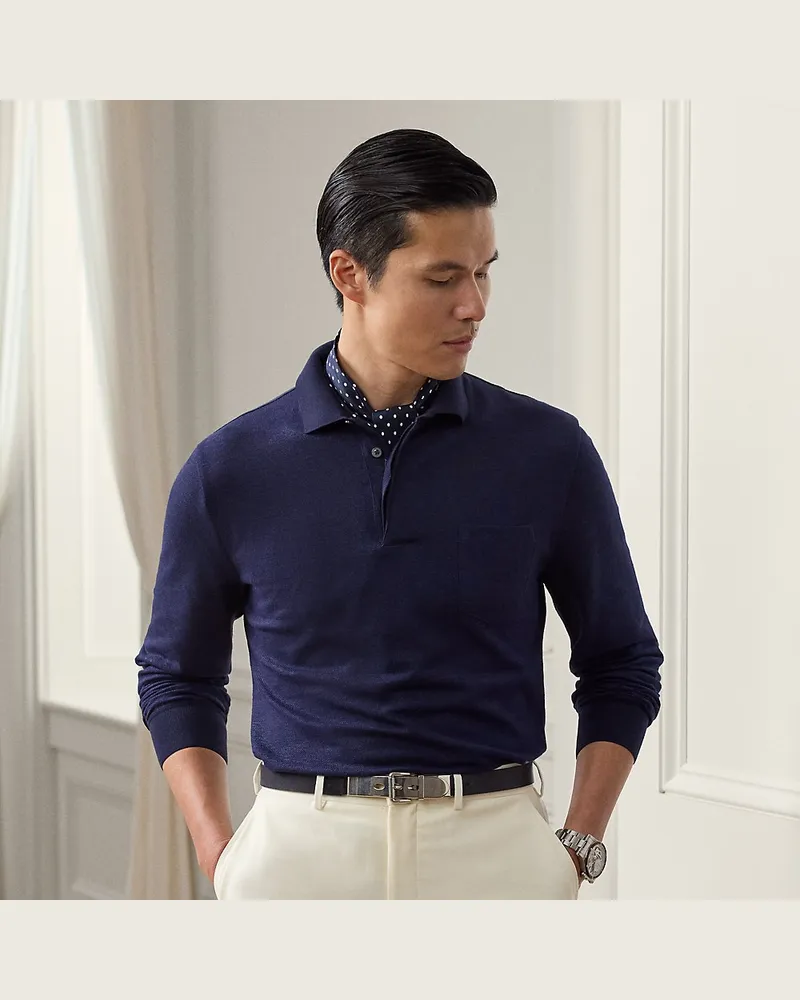 Ralph Lauren Poloshirt aus Leinen-Baumwoll-Piqué Blue