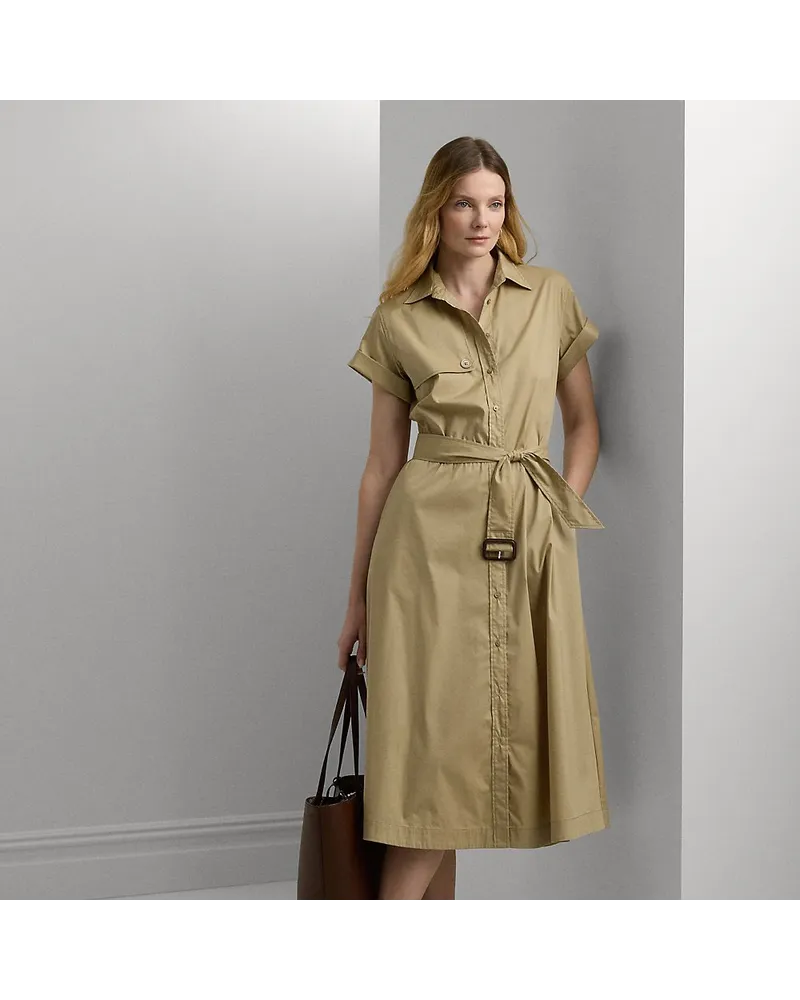 Ralph Lauren Kurzgrößen - Stretch-Hemdkleid aus Baumwollmischung Tan