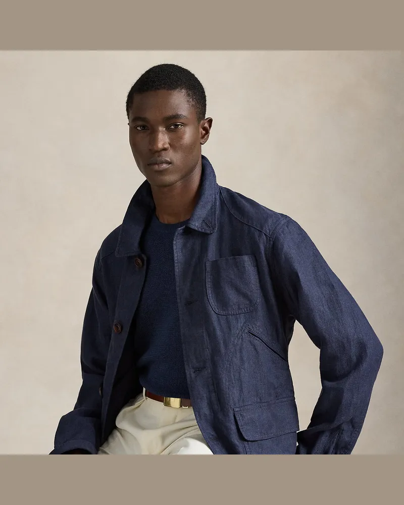 Ralph Lauren Utility-Jacke aus Fischgrat-Leinen Blue